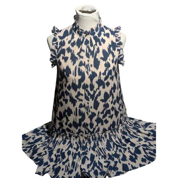 Pinch Women's Abstract Print Ruffle Trim Mock Neck Mini Dress - Size S - Picture 1 of 6